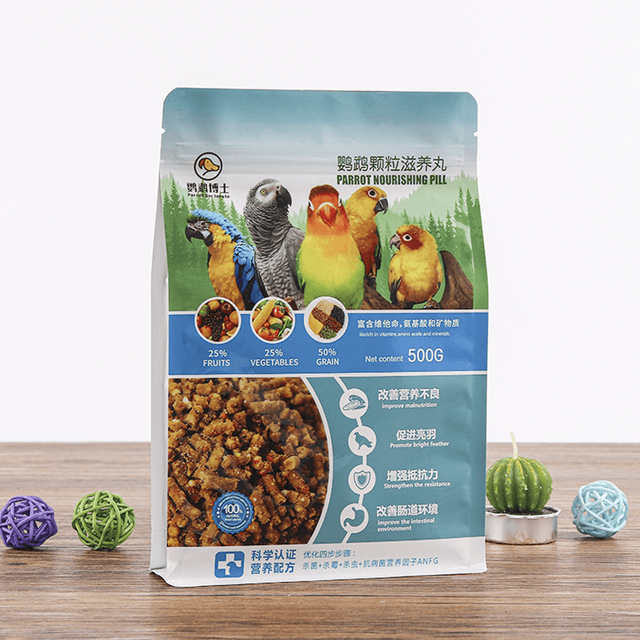 Bolsa de alimentación para pájaros con película de aluminio de fondo plano y cremallera ordinaria