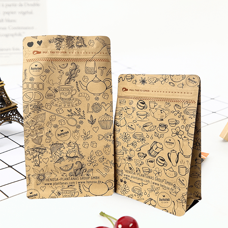 Bolsa de embalaje con cremallera de fondo plano de papel Kraft