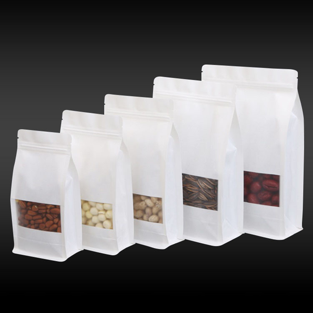 Bolsa de embalaje con cremallera y ventana de fondo plano de papel Kraft